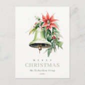 Weihnachtsbell Poinsettia Firmenlogo Feiertagspostkarte (Vorderseite)