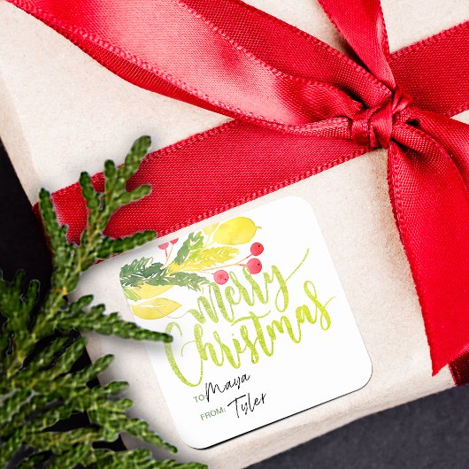 Weihnachtsbergen im Winter von und nach Quadratischer Aufkleber