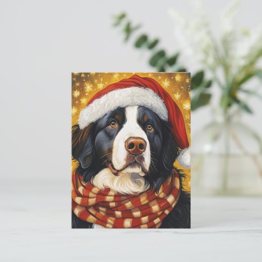Weihnachtsberger Hund in der Weihnachtsmannmütze Postkarte (Stehend Vorderseite)