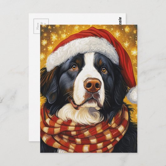 Weihnachtsberger Hund in der Weihnachtsmannmütze Postkarte (Vorne/Hinten)