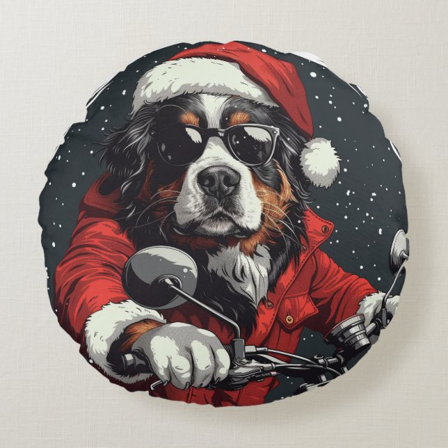 Weihnachtsberger Hund Rundes Kissen (Vorderseite)