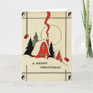Weihnachtsberghaus Vintage Grußkarte Feiertagskarte