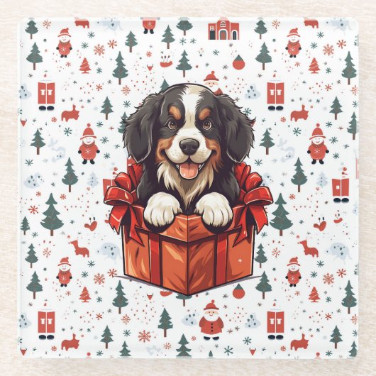 Weihnachtsberner Hundelfest Geschenkboxen Glasuntersetzer (Vorderseite)