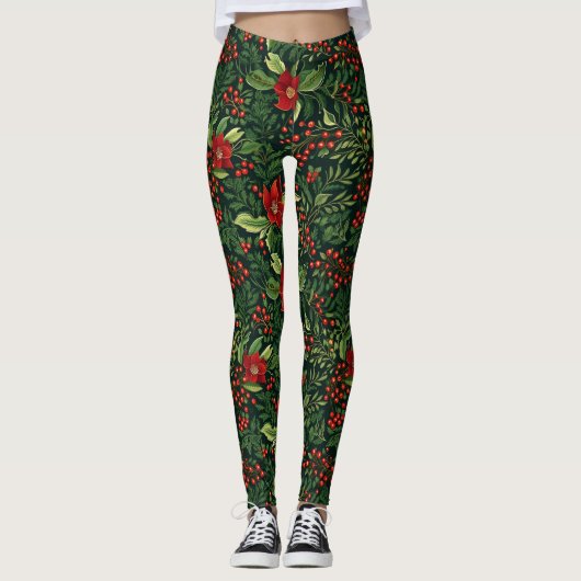 Weihnachtsberries-Blume Leggings (Vorderseite)