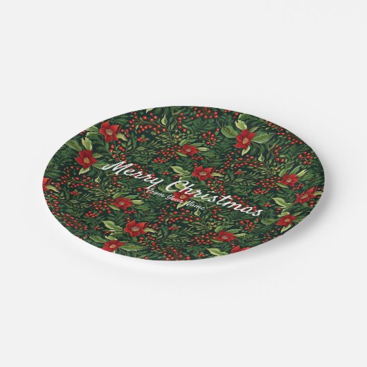 Weihnachtsberries-Blume Pappteller (Schrägansicht)