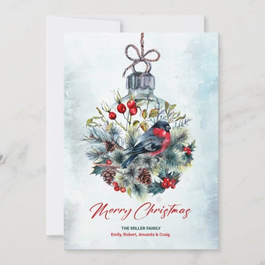 Weihnachtsberries & Bullfinch-Ornament Einladung (Vorderseite)