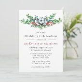 Weihnachtsberries Cotton Laurel Wreath Wedding Einladung (Stehend Vorderseite)