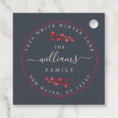 Weihnachtsberries Dark Blue Rücksendeadresse Geschenkanhänger (Rückseite)