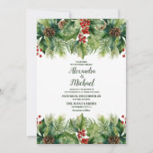 Weihnachtsberries & Pine Wedding Einladung (Vorderseite)