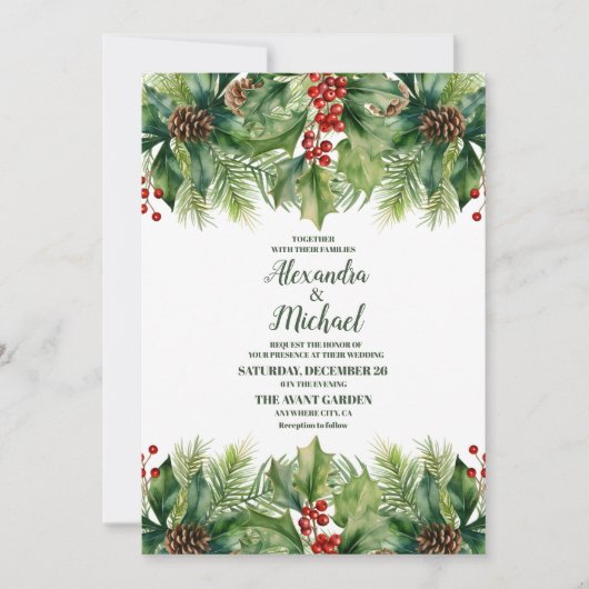 Weihnachtsberries & Pine Wedding Einladung (Vorderseite)