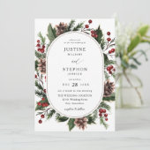 Weihnachtsberries & Pine Wedding Einladung (Stehend Vorderseite)
