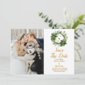 Weihnachtsberries & Pine Wedding im Foto Save The Date (Stehend Vorderseite)