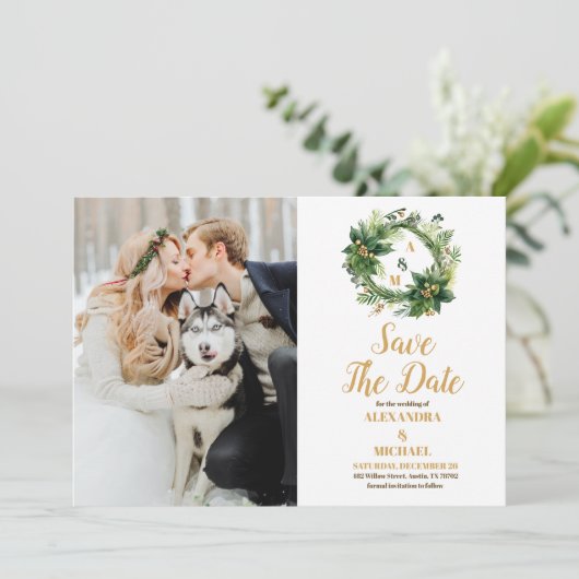 Weihnachtsberries & Pine Wedding im Foto Save The Date (Stehend Vorderseite)