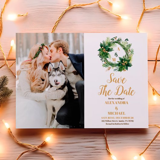 Weihnachtsberries & Pine Wedding im Foto Save The Date