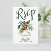 Weihnachtsberries & Pine Wedding RSVP Karte (Stehend Vorderseite)