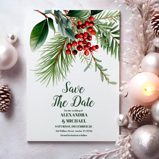 Weihnachtsberries & Pine Wedding Save The Date