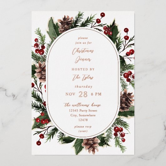 Weihnachtsberries & Pine Weihnachtsessen oder Part Folieneinladung (Vorderseite)