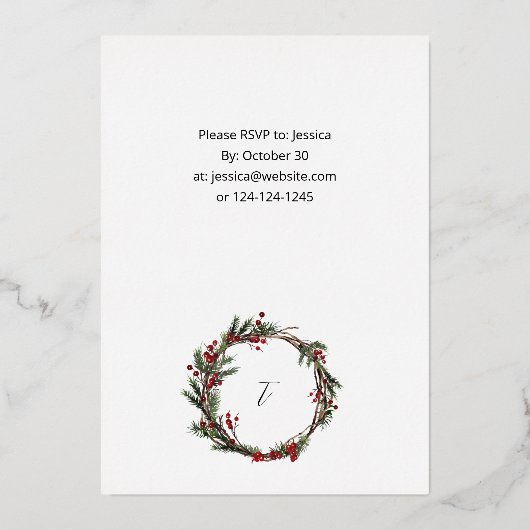 Weihnachtsberries & Pine Weihnachtsessen oder Part Folieneinladung (Rückseite)