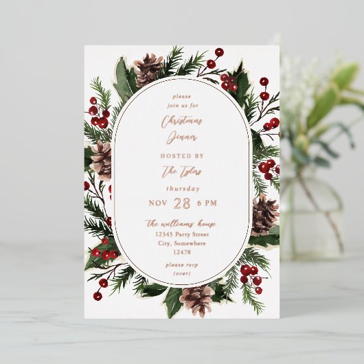 Weihnachtsberries & Pine Weihnachtsessen oder Part Folieneinladung (Stehend vorne)