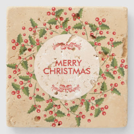 Weihnachtsberries und Evergreen Kranz Steinuntersetzer