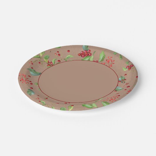 Weihnachtsberries und Folien auf der Kraft-Papierp Pappteller (Schrägansicht)