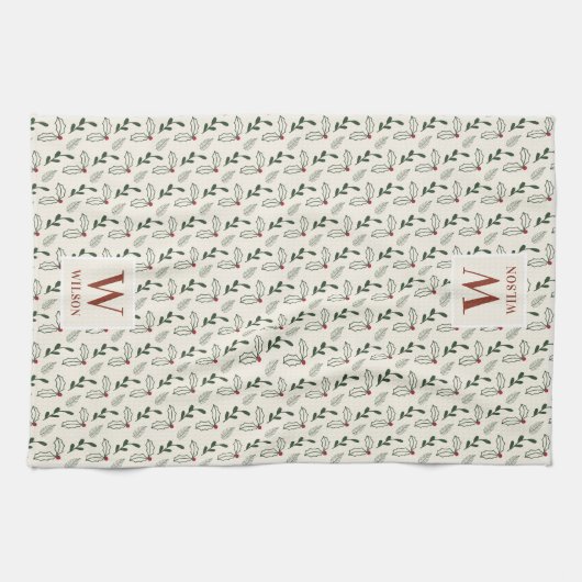 Weihnachtsberries und Folioname Geschirrtuch (Horizontal)