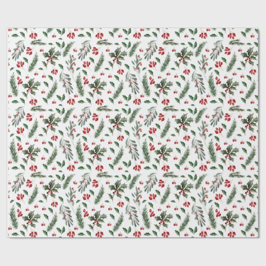 Weihnachtsberries und Grüne Blätter Muster Geschenkpapier (Flach)