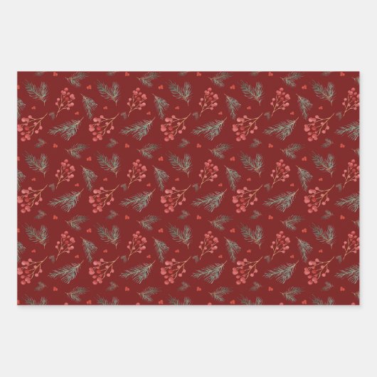 Weihnachtsberries und Kiefernzweige Geschenkpapier Set (Vorderseite 2)