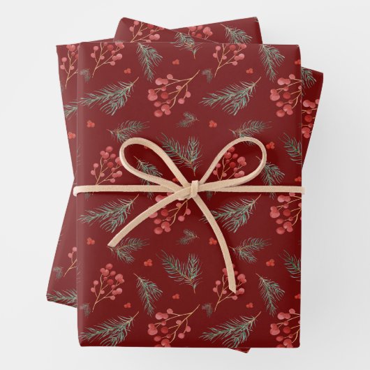 Weihnachtsberries und Kiefernzweige Geschenkpapier Set (Beispiel)