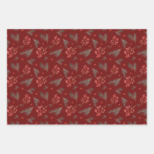 Weihnachtsberries und Kiefernzweige Geschenkpapier Set