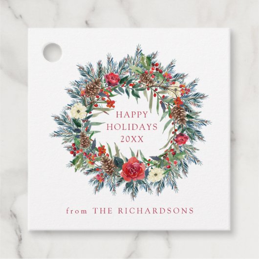 Weihnachtsberries und Pine Wreath Kraft Geschenkanhänger (Vorderseite)