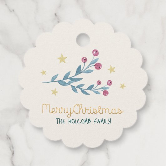 Weihnachtsberries und Stars Gold Weihnachten Geschenkanhänger (Rückseite)