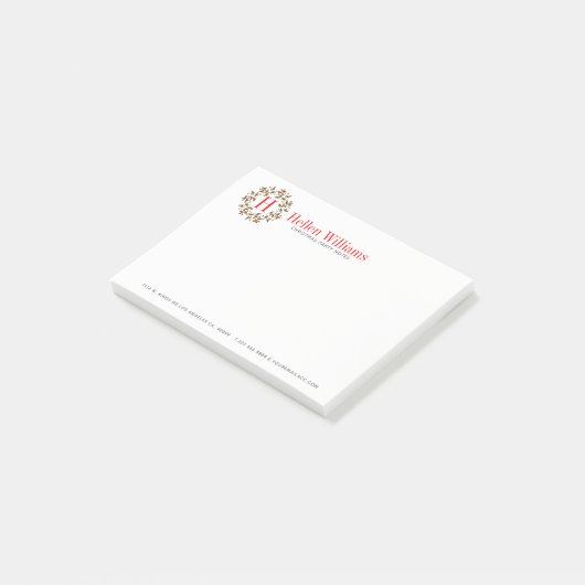 Weihnachtsberries Wreath Anpassbare Monogramm Post-it Klebezettel (angewinkelt)