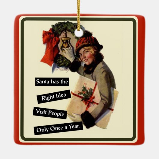 Weihnachtsbesuch Vintager Sonnenaufgang Keramikornament (Rückseite)