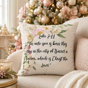 Weihnachtsbibelvers Jesus Lukas 2 Floraler Kranz Kissen
