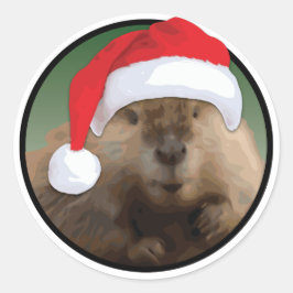 Weihnachtsbiber - Klassischer Rundaufkleber, glänz Runder Aufkleber