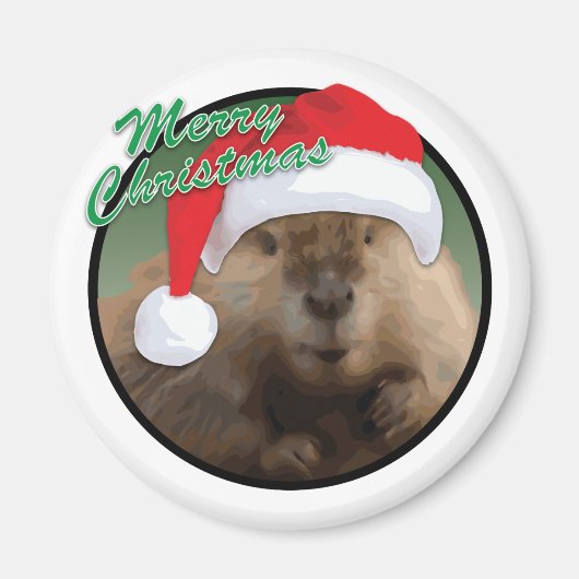 Weihnachtsbiber - Standard, 2¼ Zoll Rundmagazin Magnet (Vorne)