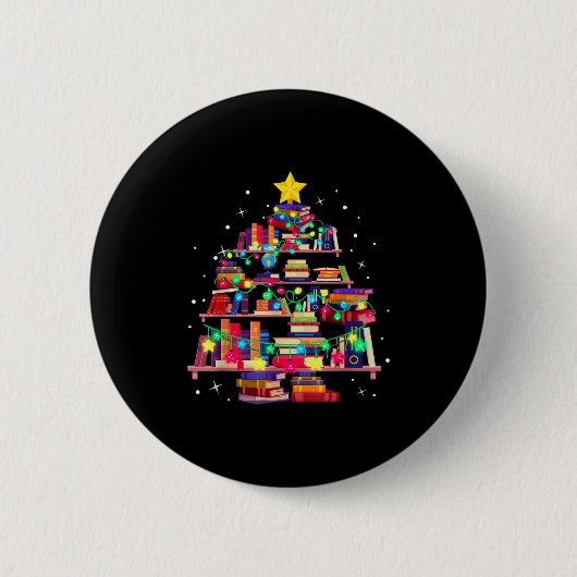 Weihnachtsbibliotheksbaum Liebe Lesen Bücher Nerd Button (Vorderseite)