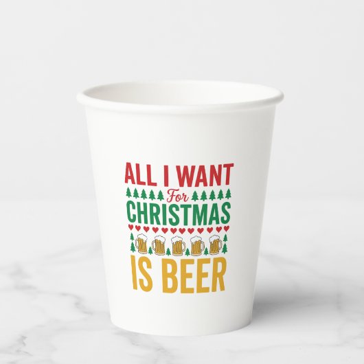 Weihnachtsbier Lustiges Weihnachtsgetränkedesign Pappbecher (Vorderseite)