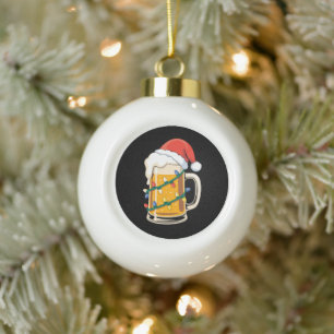 Weihnachtsbier-Mug-Santa-Hut-Lichter-Feiertag-Xmas Keramik Kugel-Ornament