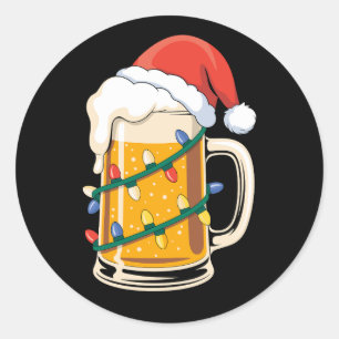 Weihnachtsbier-Mug-Santa-Hut-Lichter-Feiertag-Xmas Runder Aufkleber