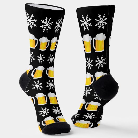 Weihnachtsbiere und Schneeflocken Muster Socken (Gewinkelt)