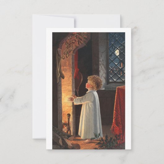 Weihnachtsbild, das einen Kamin darstellt, Strümpf Einladung (Vorderseite)