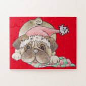 Weihnachtsbild des niedlichen Mops Puzzle (Horizontal)