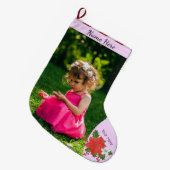 Weihnachtsbild/Text Poinsettia Blumenstreifen Großer Weihnachtsstrumpf (Vorderansicht (hängend))