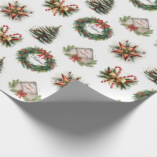 Weihnachtsbilder auf Weiß Geschenkpapier (Ecke)