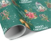 Weihnachtsbilder glänzen auf Aquamarin Geschenkpapier (Rolleneckpunkt)