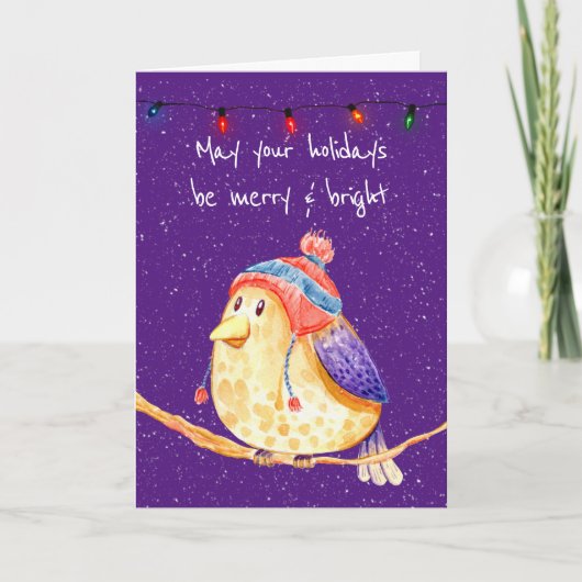 Weihnachtsbird auf Lila Karte (Vorderseite)