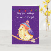 Weihnachtsbird auf Lila Karte (Gelbe Blume)