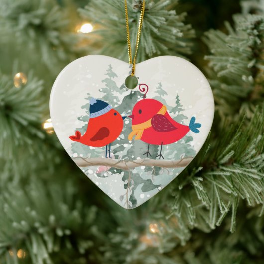 Weihnachtsbird Couple - Keramik Herzdekoration Keramik Ornament (Baum)